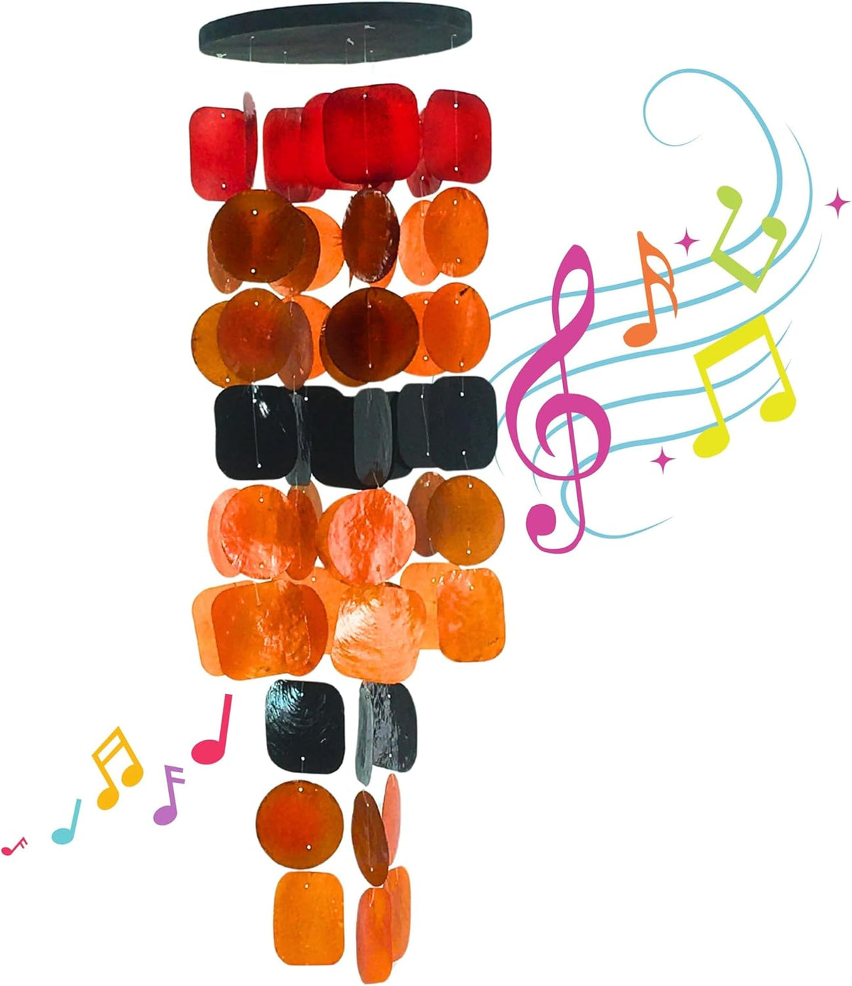 Bellaa 20720 Wind Chimes for Outside Capiz Sea Glass Shells Orange Red Black Outdoor Windchimes