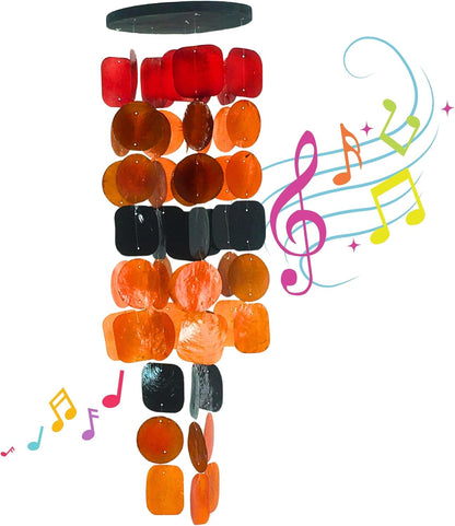 Bellaa 20720 Wind Chimes for Outside Capiz Sea Glass Shells Orange Red Black Outdoor Windchimes
