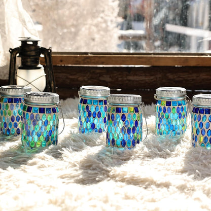Cooo 4 Pack Mosaic Lanterns Outdoor Waterproof with 215% Larger Solar Panel, Never Rust Lids, True