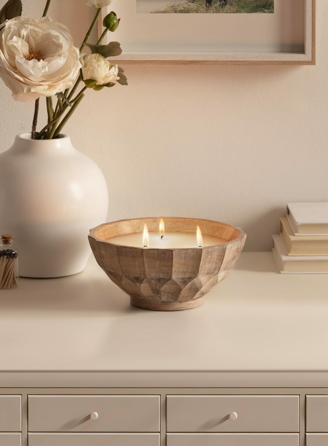 Kate and Laurel Plete Round Pleated Wood Candle Bowl, 8 Inch Diameter, Light Natural, Modern