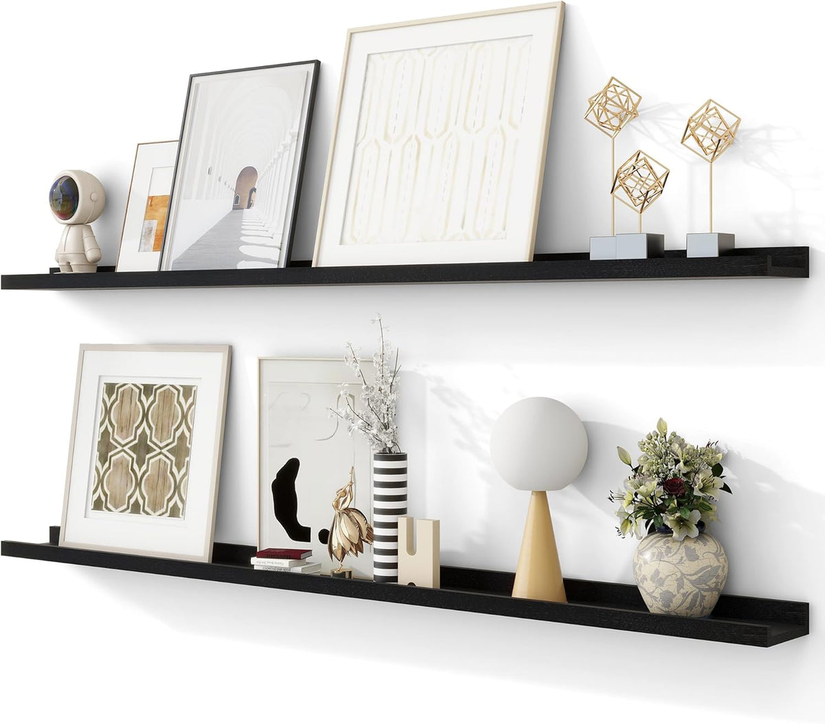 Solid Ash Wood Picture Ledge Shelf, Floating Shelves Set of 2, 56 Inch Long Large Ledge Shelves