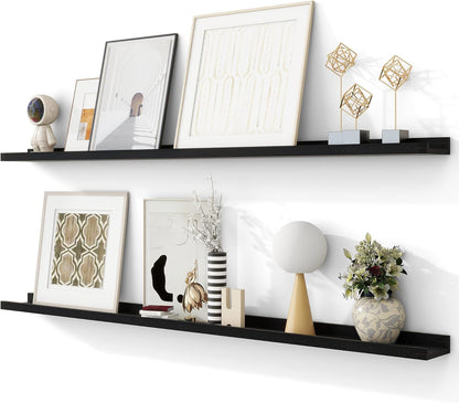 Solid Ash Wood Picture Ledge Shelf, Floating Shelves Set of 2, 56 Inch Long Large Ledge Shelves