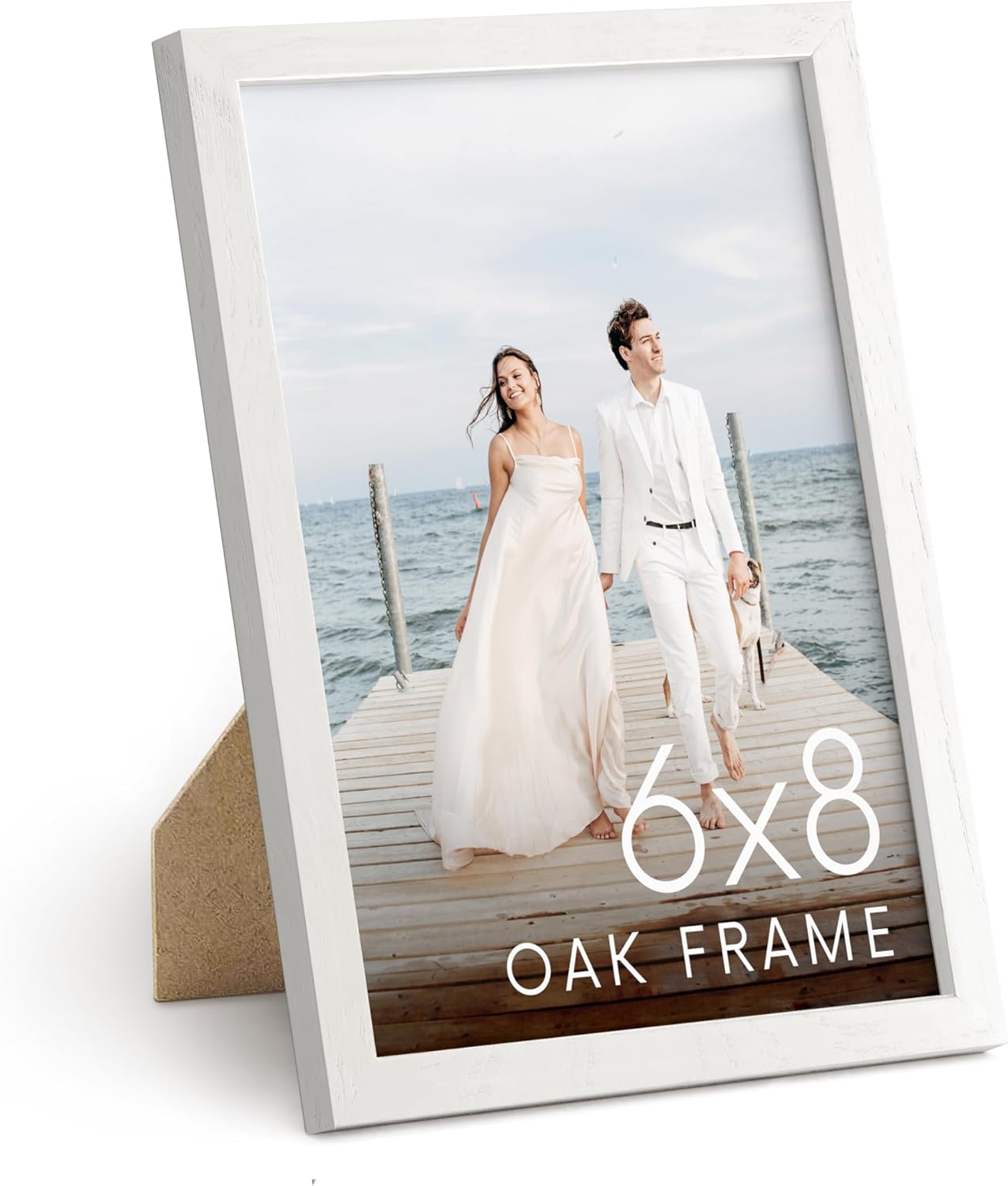 HAUS AND HUES 6x8 White Oak Wooden Picture Frame - 6x8 Poster Frame - Premium Oak, Vertical Hang