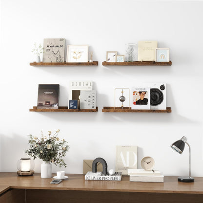 Picture Ledge Shelf, Wood Floating Shelves Set of 4, 24 inch Picture Ledge Shelves, Photo Ledge