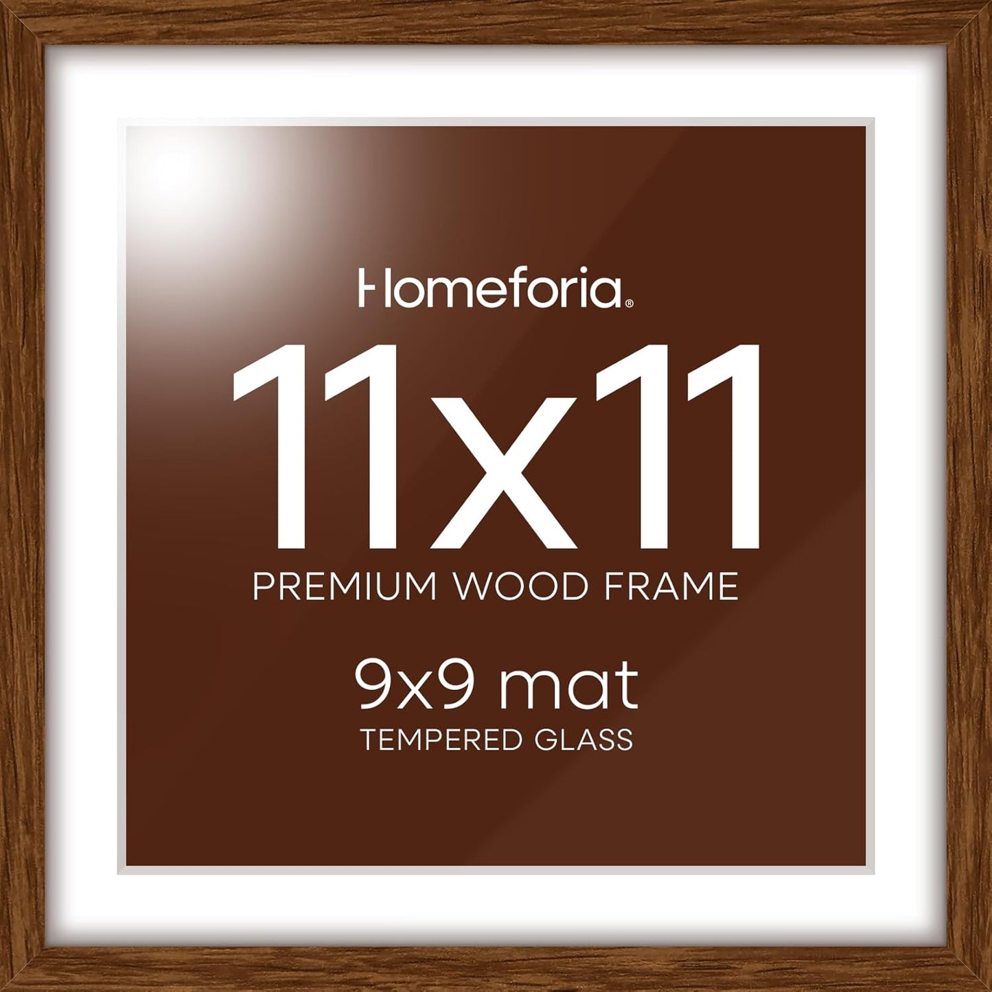 Homeforia 11x11 Picture Frame Brown, High-End Dark Oak 11 x 11 Square Brown Wood Frames with Mat 9