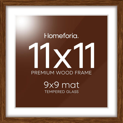 Homeforia 11x11 Picture Frame Brown, High-End Dark Oak 11 x 11 Square Brown Wood Frames with Mat 9
