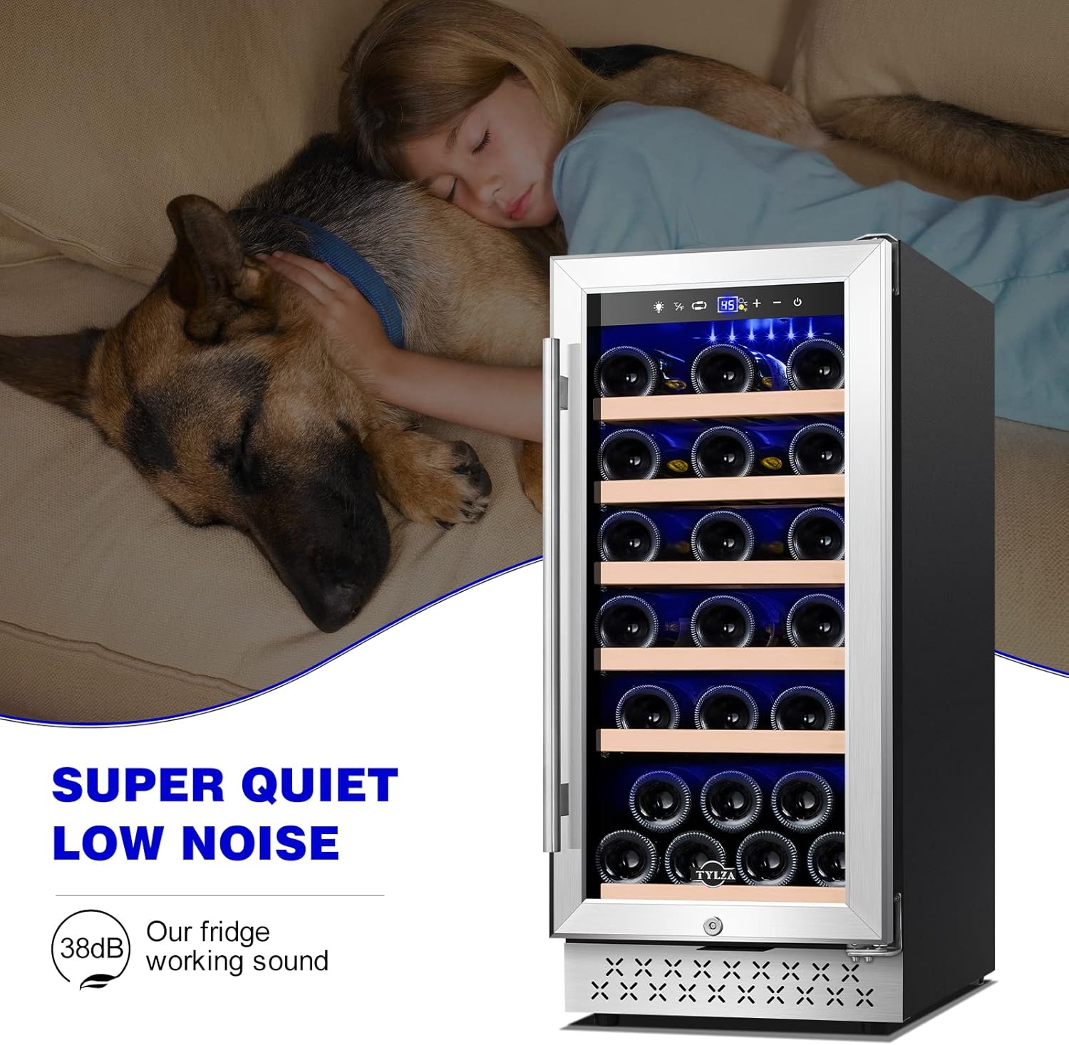 Tylza 15 Inch Wine Cooler Under Counter, 33 Bottle Built-in Wine Fridge with Stainless Steel