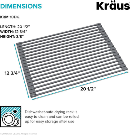 Kraus Roll Up Dish Drying Rack with Self-Draining Silicone Dish Drying Mat and Silicone Soap Dish