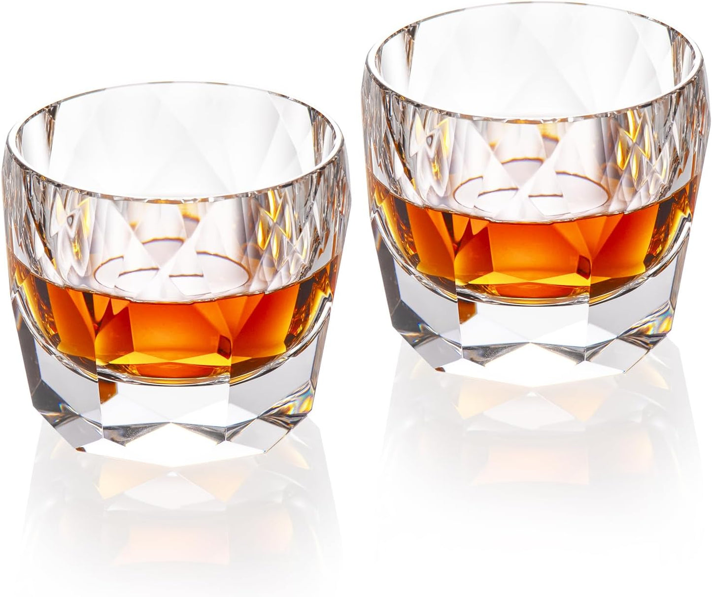 KAMMAK Crystal Whiskey Glasses Set of 2, 7.1oz Old Fashioned Glasses Stemless, Hand Blown White