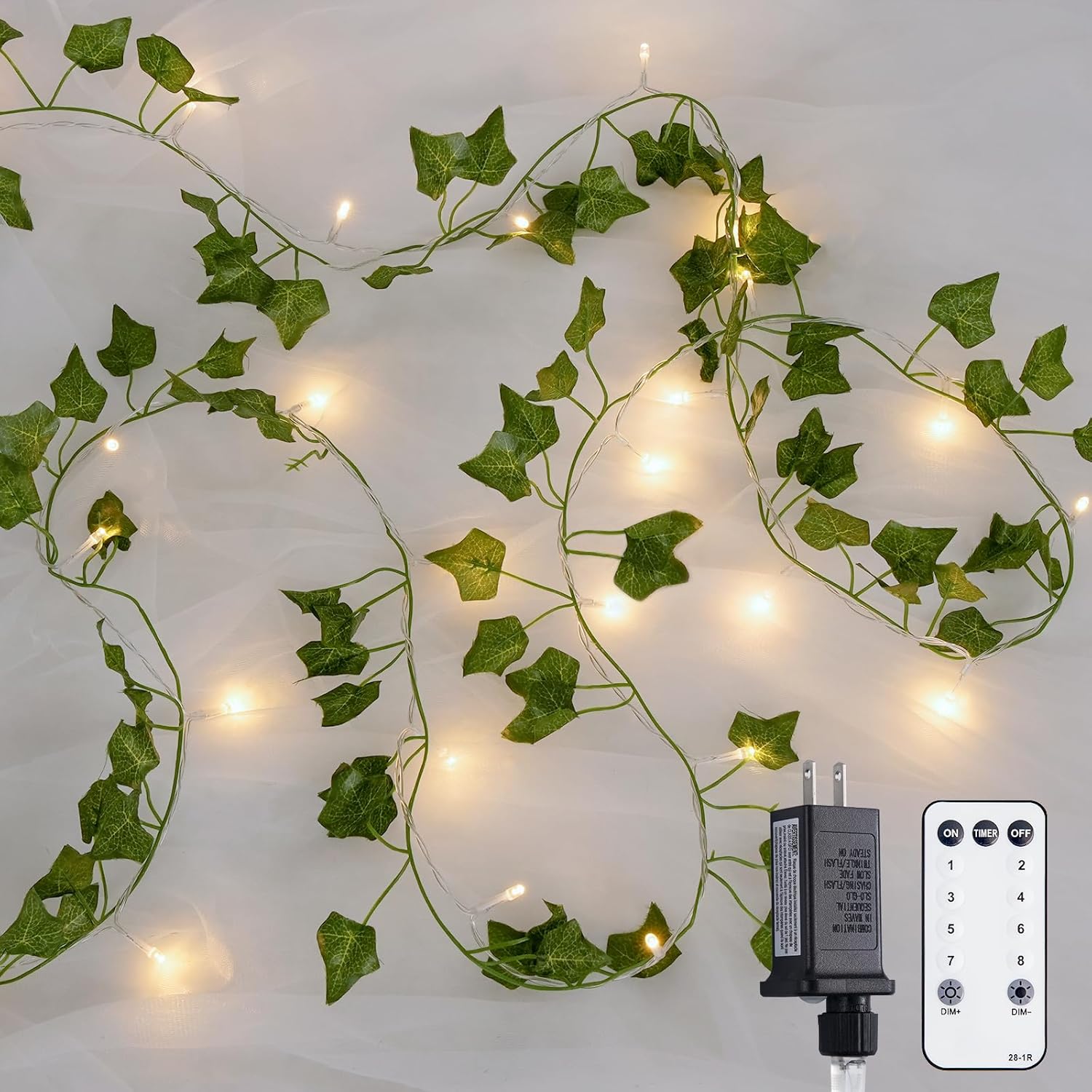 JMEXSUSS 100 LED Vines with Lights Plug in, Ivy Vines with Fairy Lights with Remote, 33 FT Leaf
