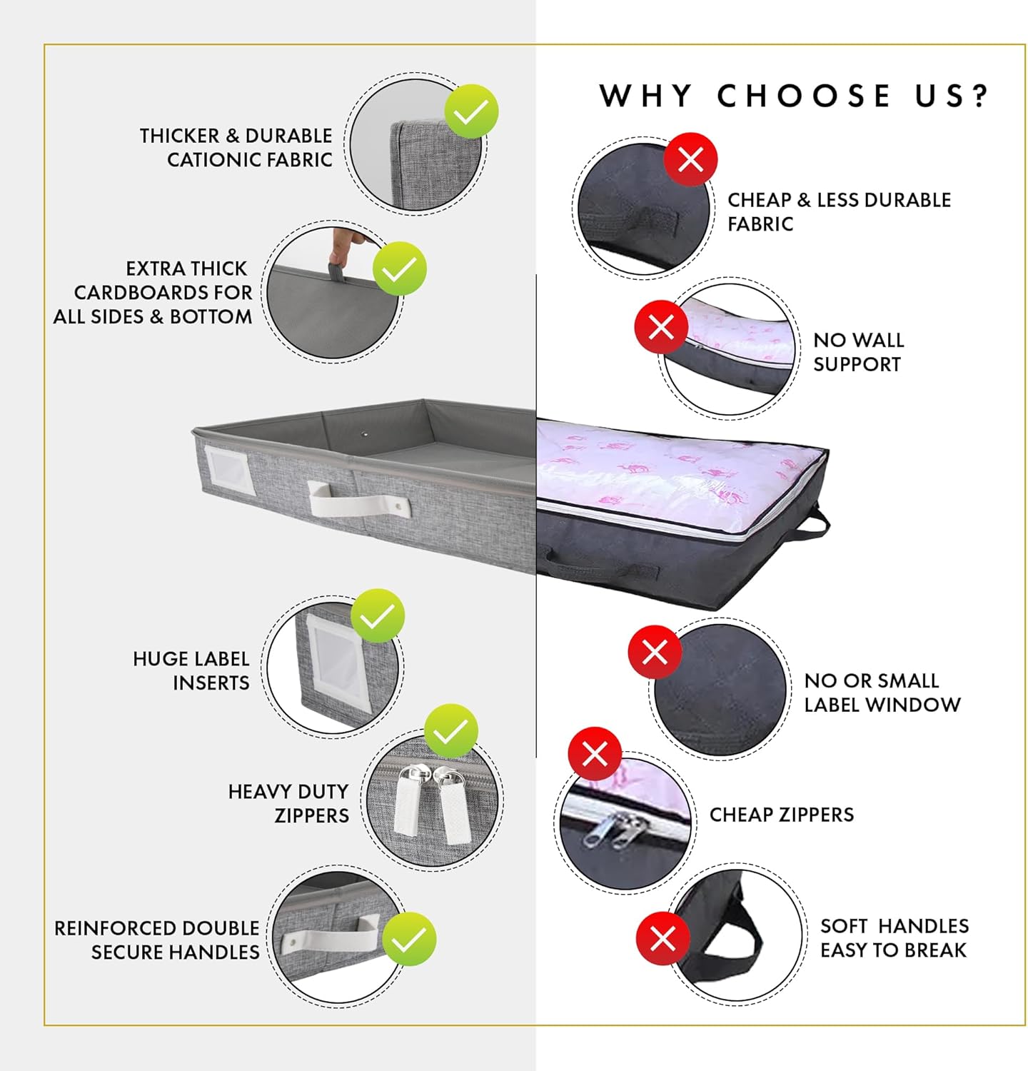 HOMELUX THEORY 2pc Low Profile Under Bed Storage Containers, Thin Under Couch Storage Organizer