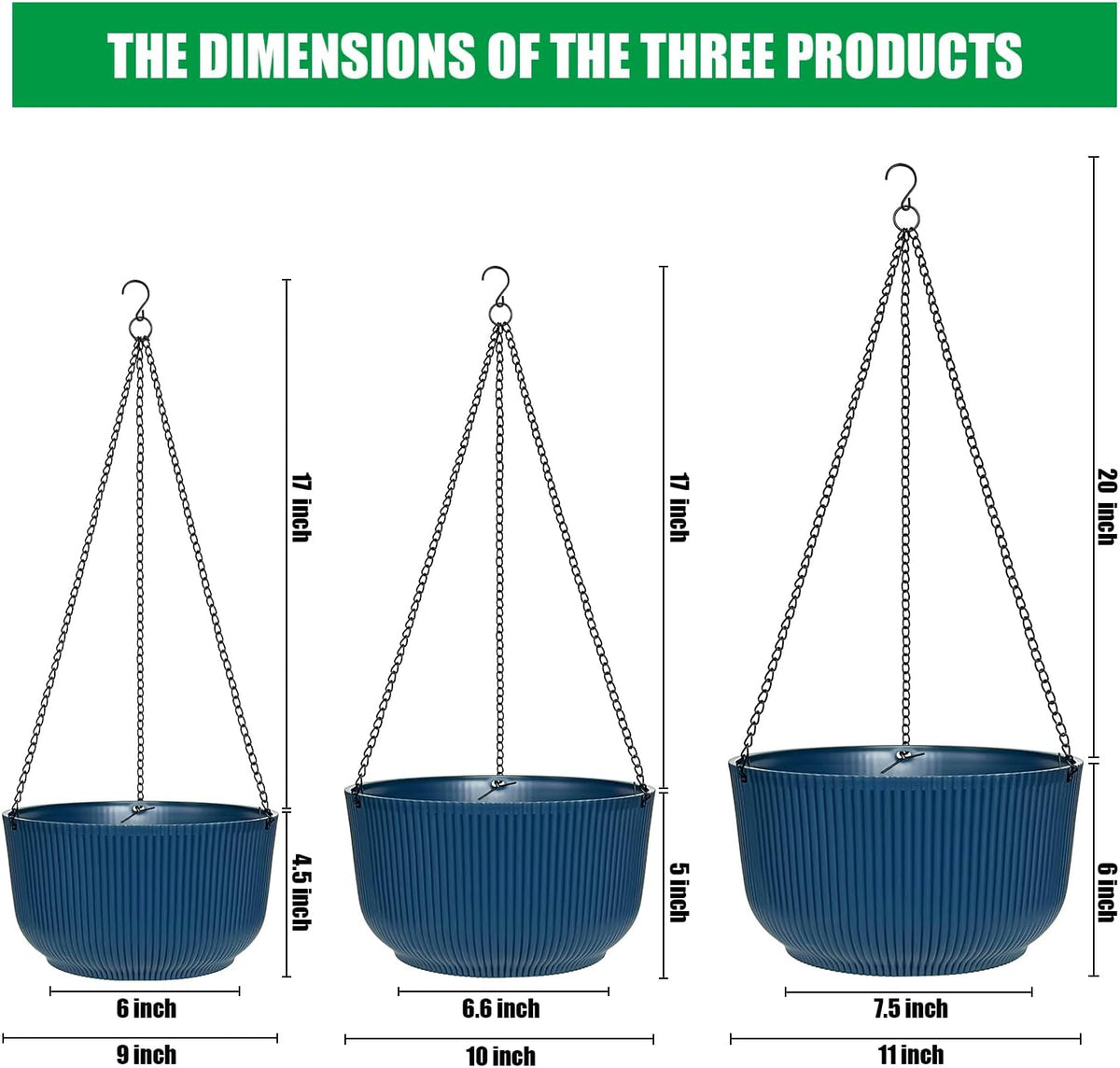 Hanging Planters 9/10/11 Inch for Indoor Plants, 3 Pack Plant Hanger Outdoor with Drainage Holes