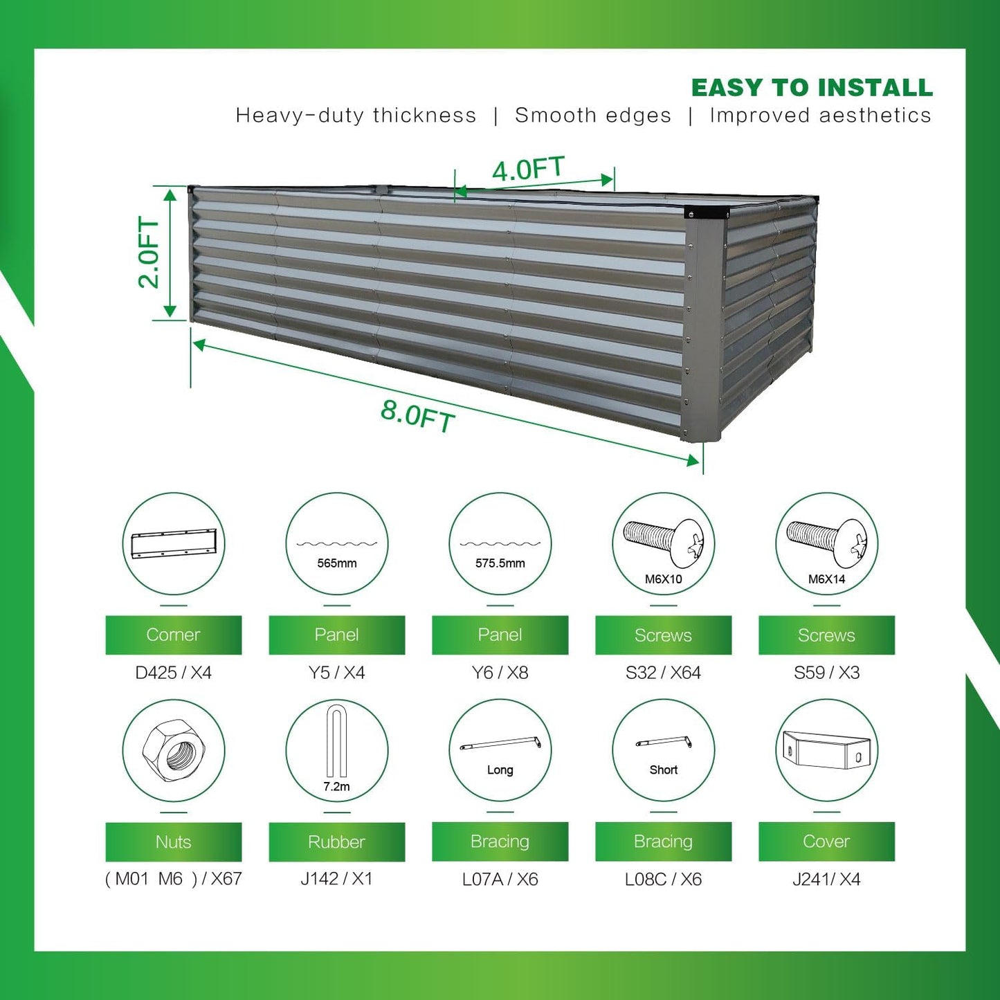 GARDMAX 8x4x2FT Galvanized Raised Garden Bed Kit, Metal Planter Boxes Outdoor with Easy Assembly