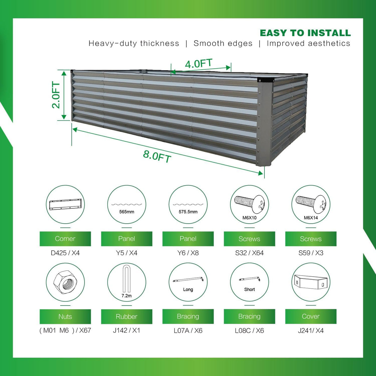 GARDMAX 8x4x2FT Galvanized Raised Garden Bed Kit, Metal Planter Boxes Outdoor with Easy Assembly