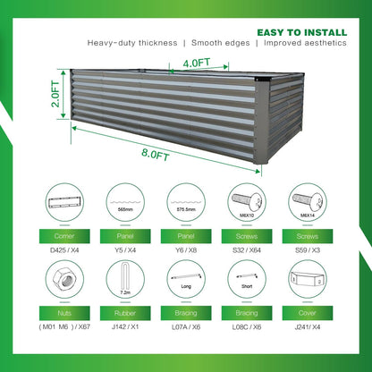 GARDMAX 8x4x2FT Galvanized Raised Garden Bed Kit, Metal Planter Boxes Outdoor with Easy Assembly