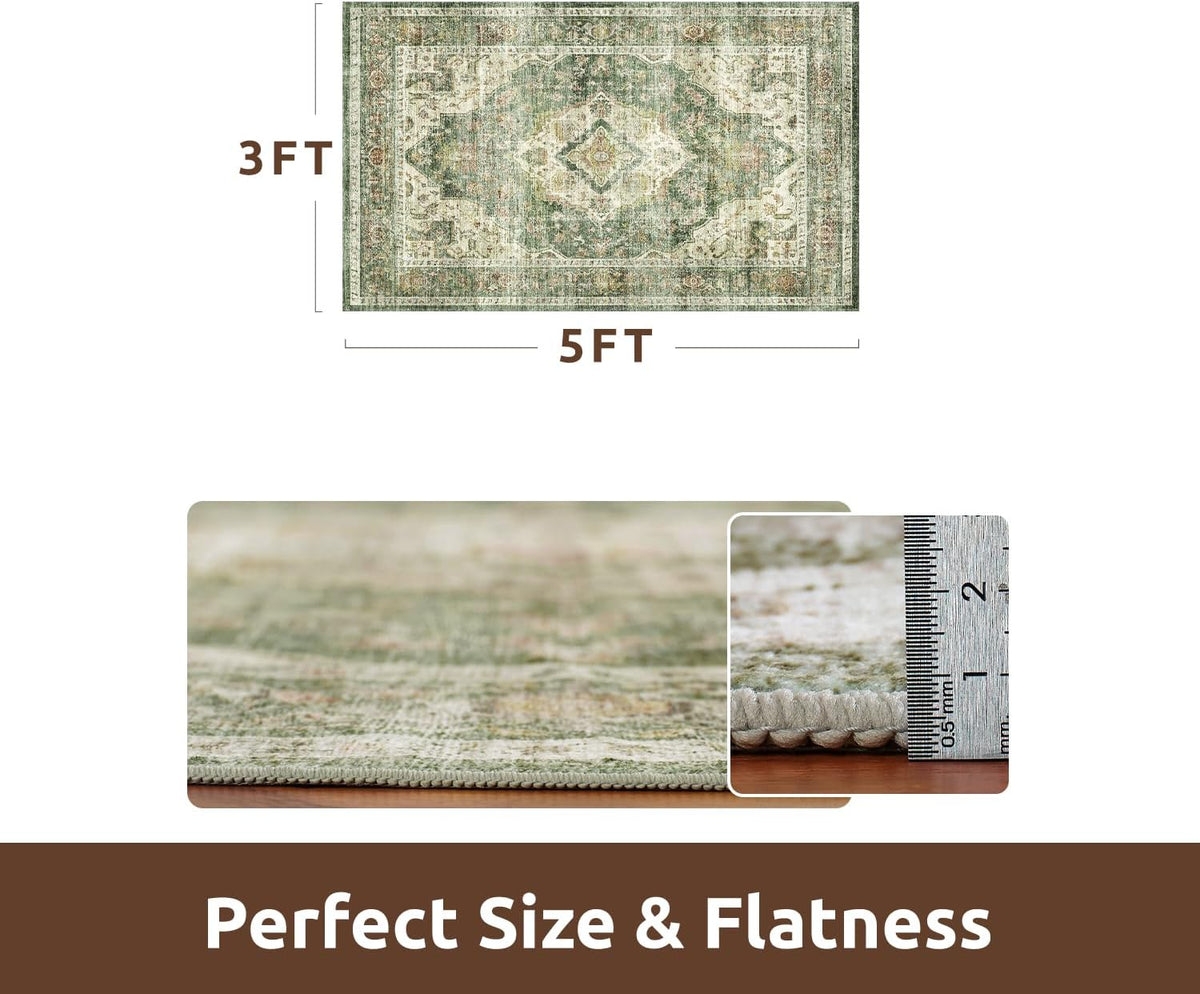 AMOAMI-3X5 Area Rug-Soft Washable Vintage Throw Accent Rugs for Living Room, Entryway, Bedroom
