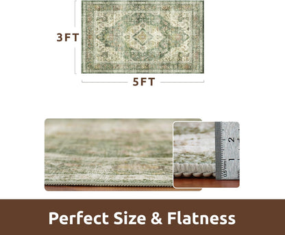 AMOAMI-3X5 Area Rug-Soft Washable Vintage Throw Accent Rugs for Living Room, Entryway, Bedroom