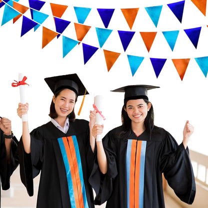 Orange Blue Party Decorations Metallic Fabric Triangle Pennant Flag Bunting Banner Garland for