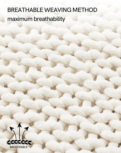 YnM Chunky Throw Blanket, Medium-Weight, Hand Knitted with Chenille Yarn, Skin Friendly, Ventilated