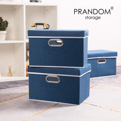 PRANDOM Collapsible Storage Bin with Lid [3-Pack] Fabric Foldable Storage Box Organizer Container