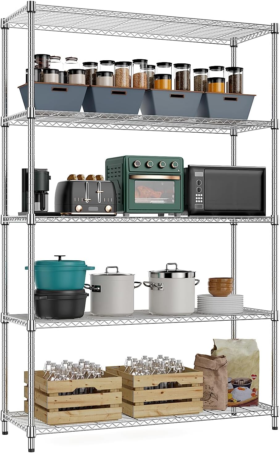 MZG 1750 lbs 5 Tier Storage Rack Metal Wire Shelving Unit, Storage Standing Household Shelf