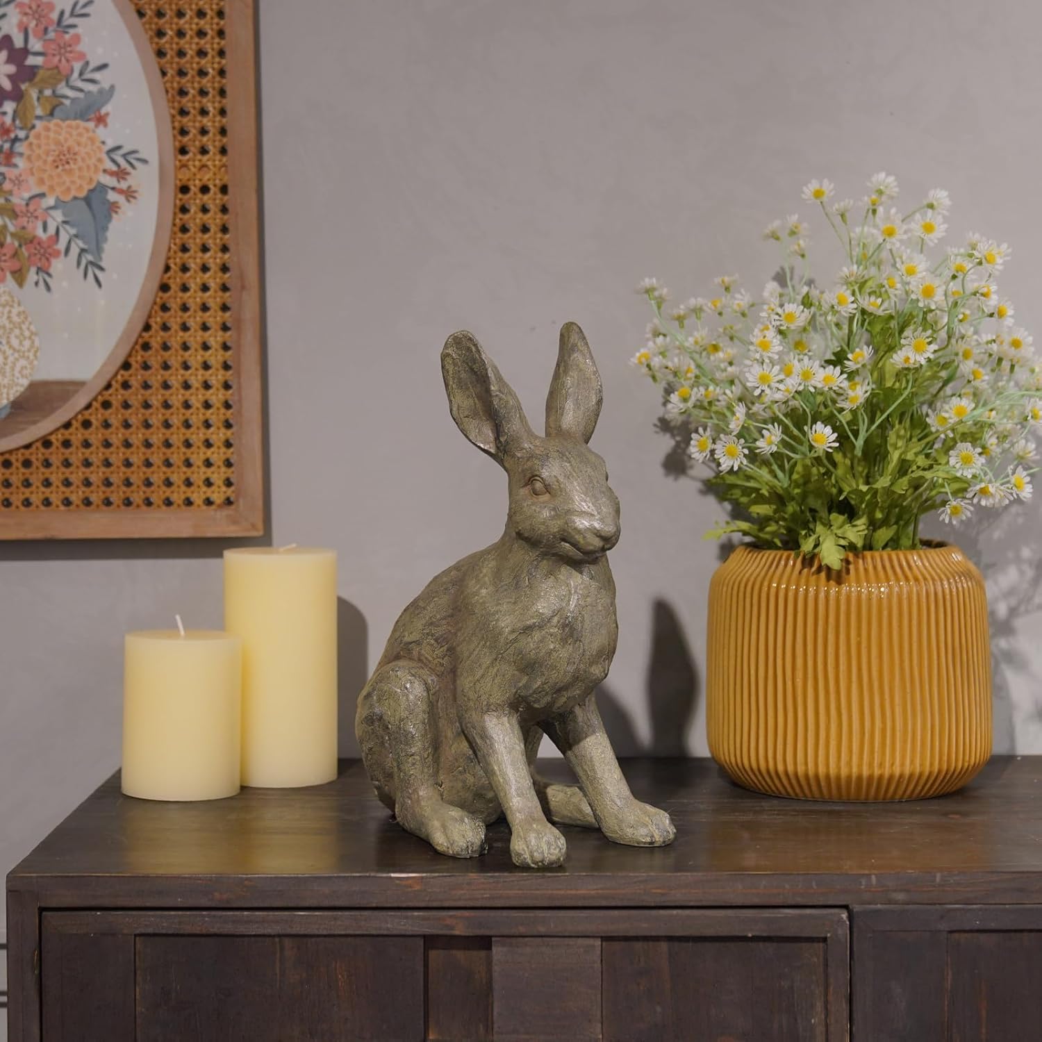 DiliComing Grey Resin Rabbit Garden Statue - Large Garden Statues for Home Yard Decor Garden
