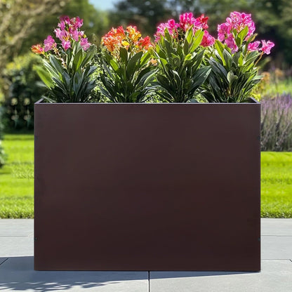SUNNYPARK Large Metal Planter Box 32”x 12”x 24”, Rectangular Modern Brown Metal Planter Box Heavy