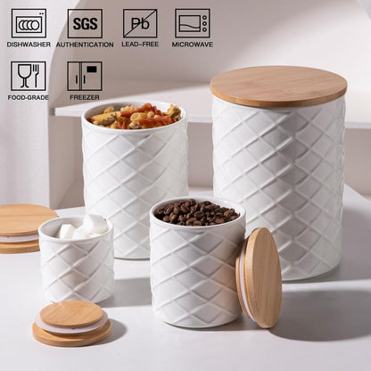 Sweejar Ceramic Canisters Sets for Kitchen Countertop, Relief Food Storage Jar with Bamboo Lid