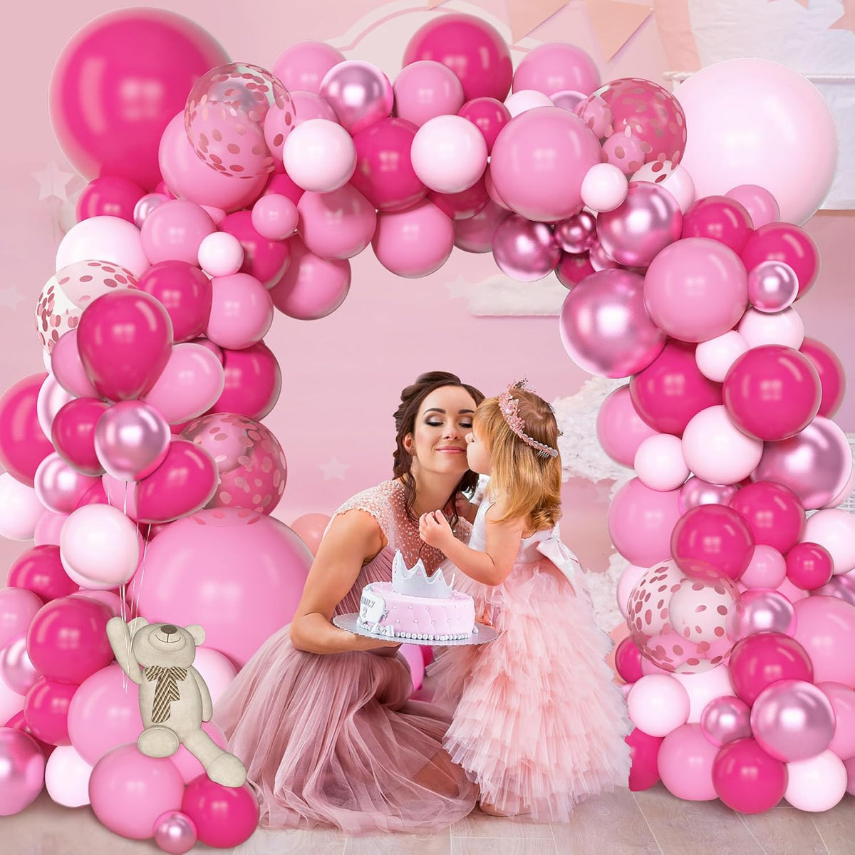 Amandir 153pcs Pink Balloon Garland Arch Kit, Different Sizes 18 12 10 5 inch Hot Pink Latex