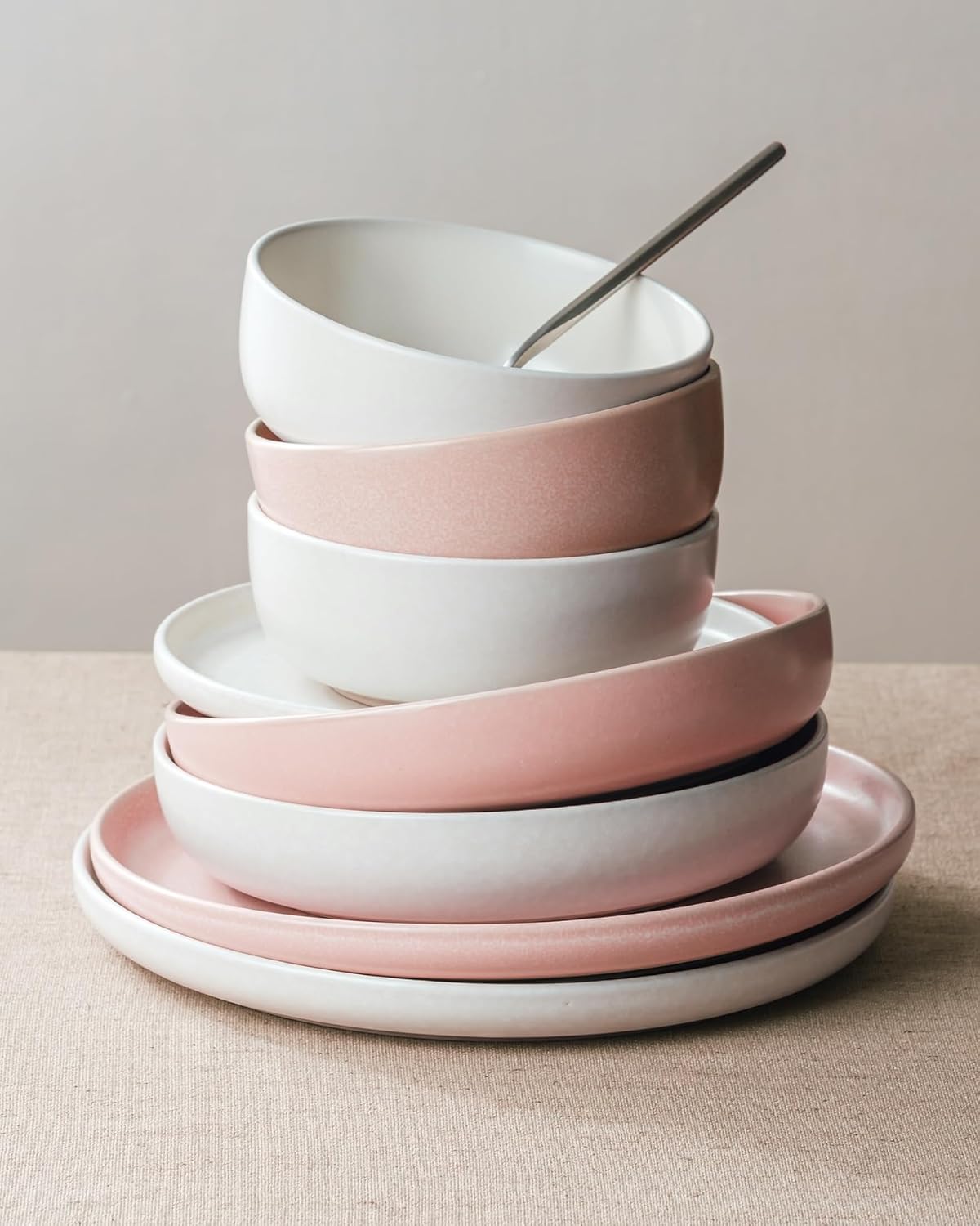 Famiware Milkyway Plates and Bowls Sets, 12 Pieces Dinnerware Sets, Reactive Glaze Dish Set