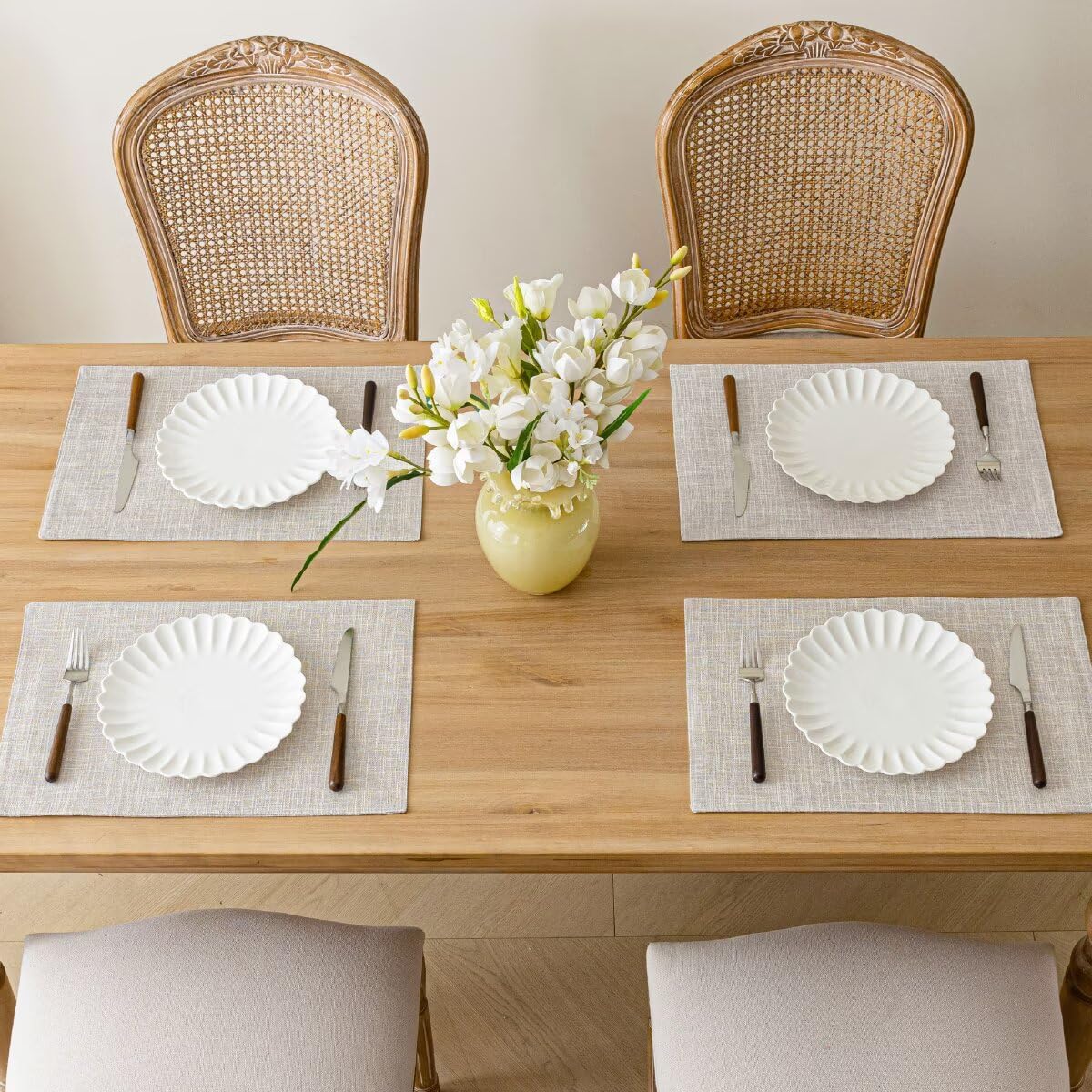 Placemats Set of 6, Bilayer Thickened Linen Place Mats Heat Resistant Machine Washable Wrinkle Free