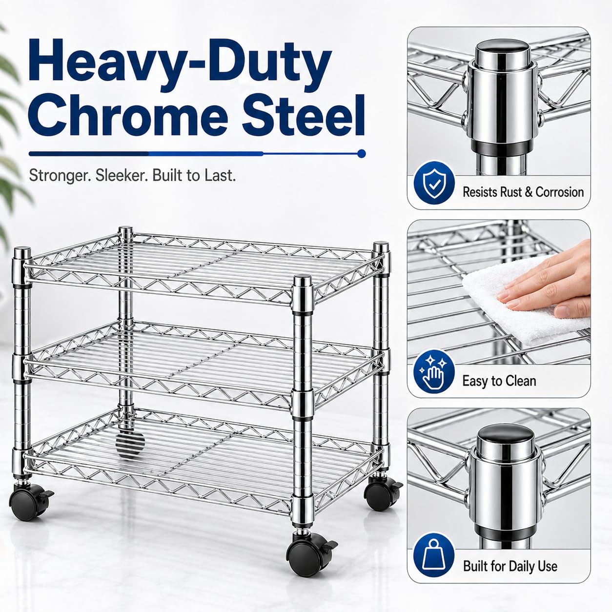 Simple Deluxe 3-Tier Storage Shelves, 750 Lbs Loading Capacity, 24.02" W x 13.78" D x 21.97" H