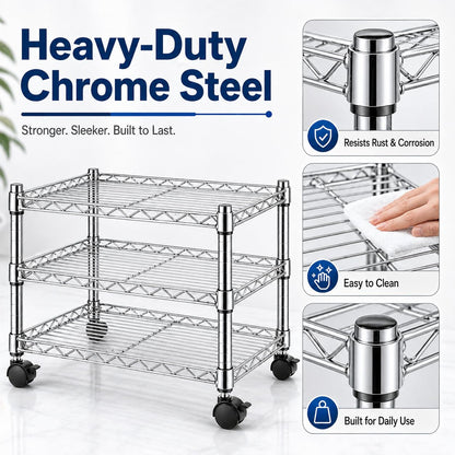 Simple Deluxe 3-Tier Storage Shelves, 750 Lbs Loading Capacity, 24.02" W x 13.78" D x 21.97" H