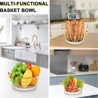 Livabber Countertop Fruit Basket Bowl with Banana Hanger, Modern Standing Fruit Vegetable Bowl