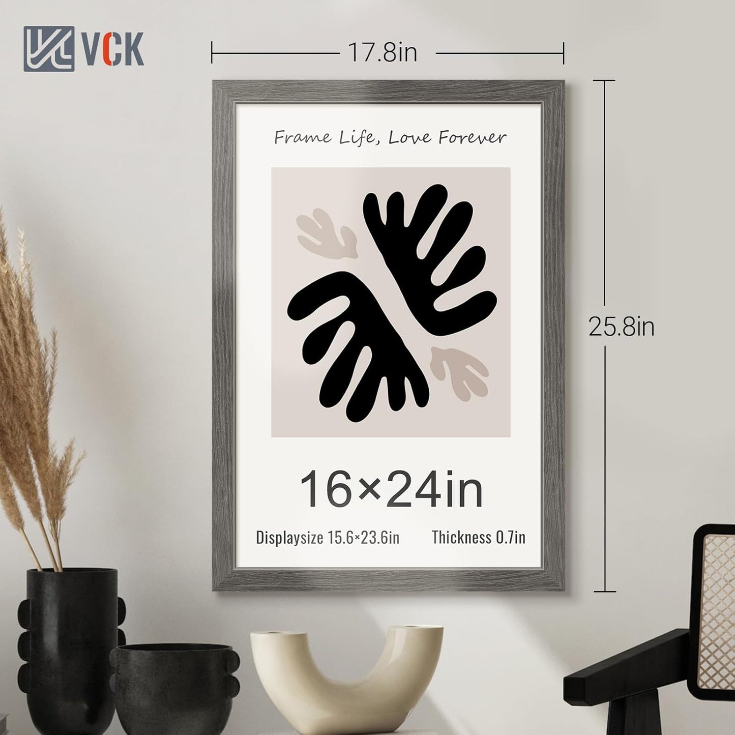 VCK 16x24 Frame Set of 3, Gray Solid Wood Poster Picture Frame, Exclusive Wood Grain, Wall Gallery