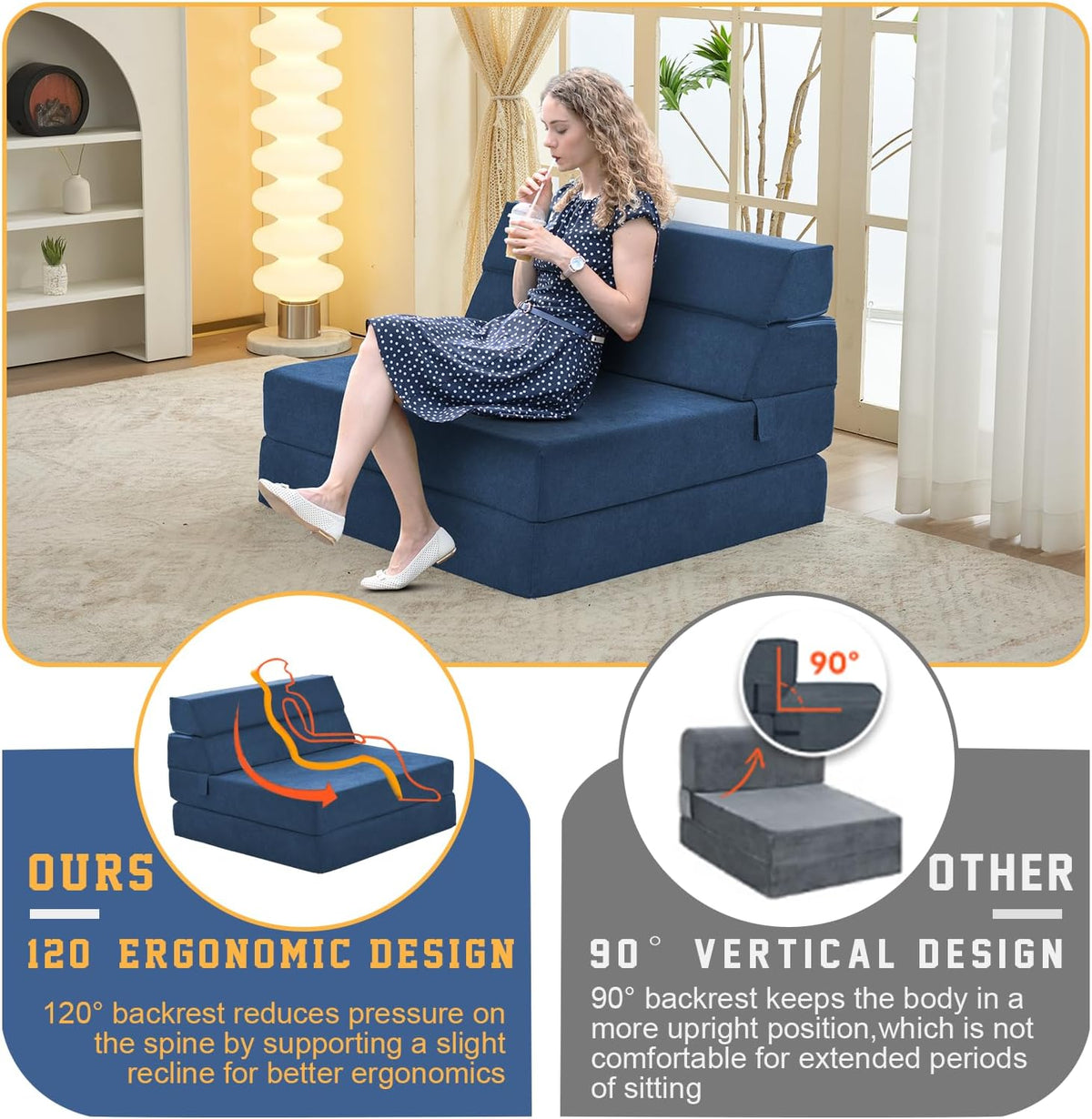 jela Foldable Sofa Bed Soft Foam Convertible Sleeper Chair Luxury Miss Fabric Fold Out Chair Bed