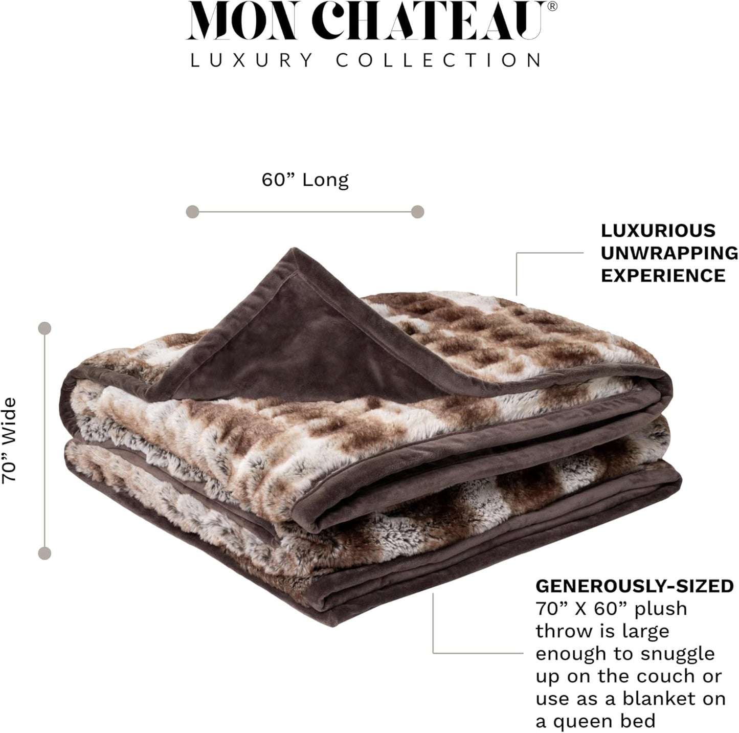 Mon Chateau Premium Reversible Luxury Faux Fur Throw for Couch, Sofa, or Bed - Plush Cozy Soft