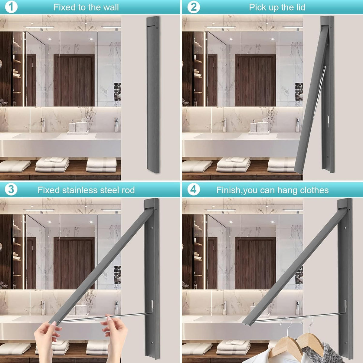 Retractable Clothes Drying Rack,Space Saver Wall Mounted Folding Hanger for Laundry Room, Closet
