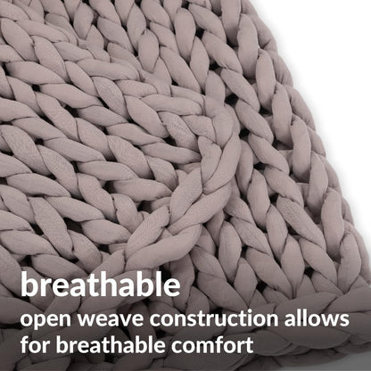Nuzzie Chunky Knit Blanket - Breathable, Cooling, Hand Made Knit Throw Blanket for Sleep - Machine
