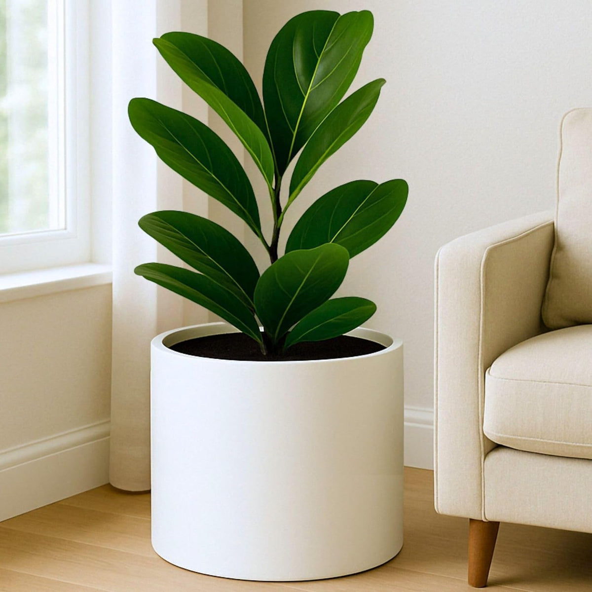 Fox & Fern 14.6 Inch Extra Large Planter — Premium Lightweight Fiberstone Matte White Plant Pot
