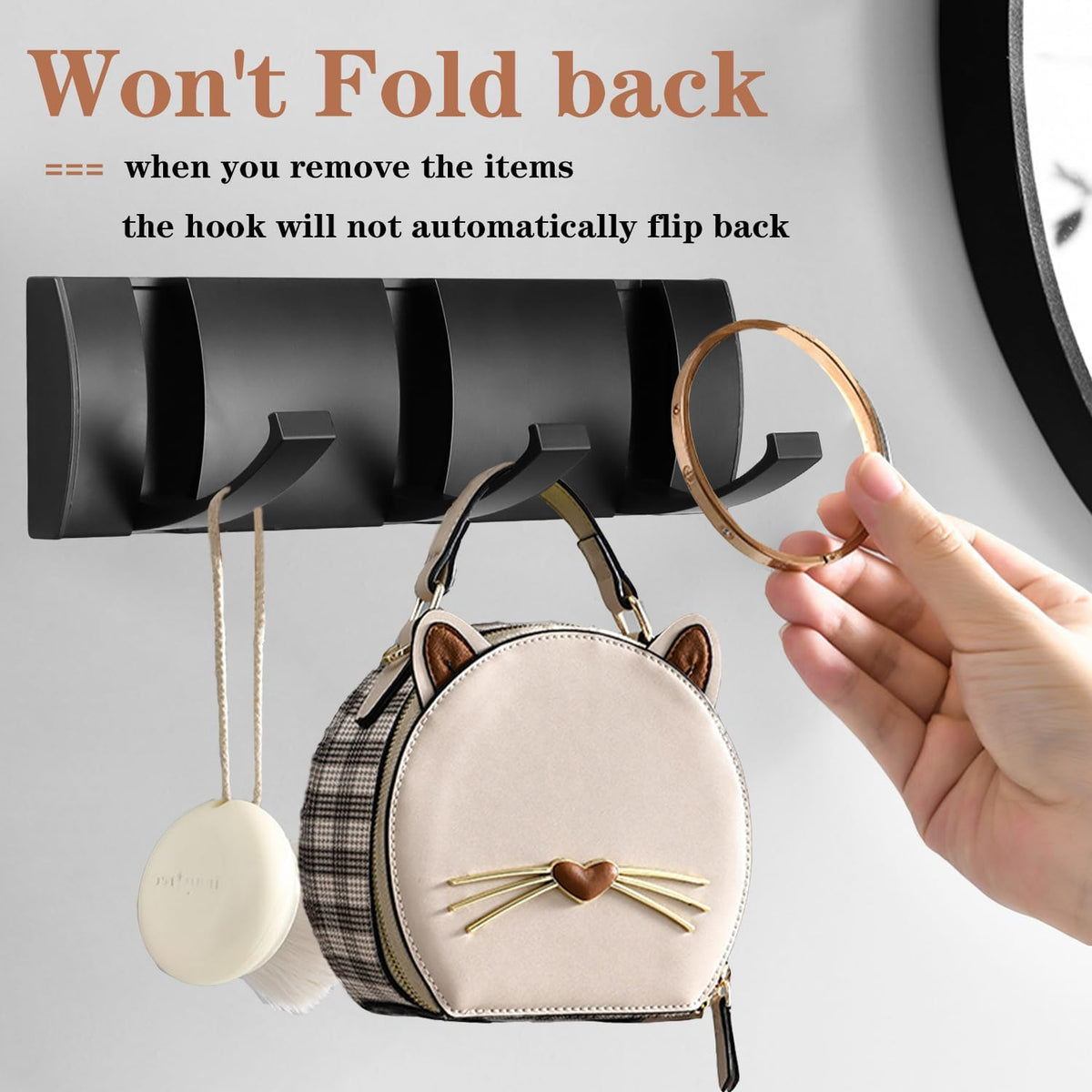Folding Coat Hooks, Wall Mounted Coat Rack with 3 Retractable Hooks, Heavy Duty Towel Rack for