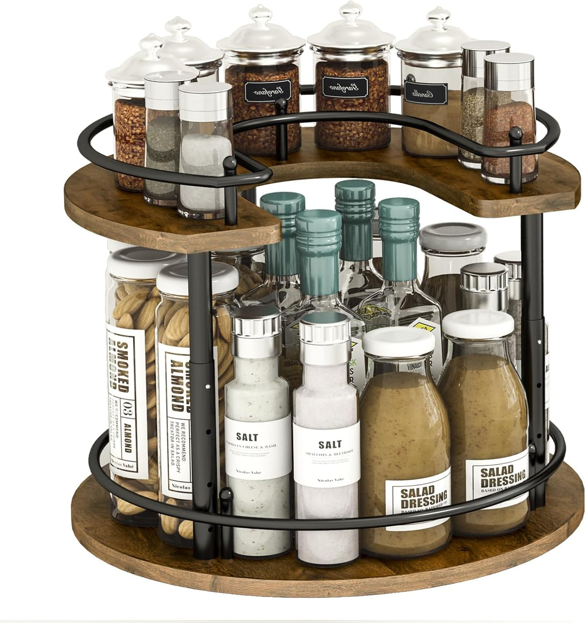 2 Tier Lazy Susan Organizer,2-Tier Spinning Spice Rack with Stable Carousel Base & 4 Height