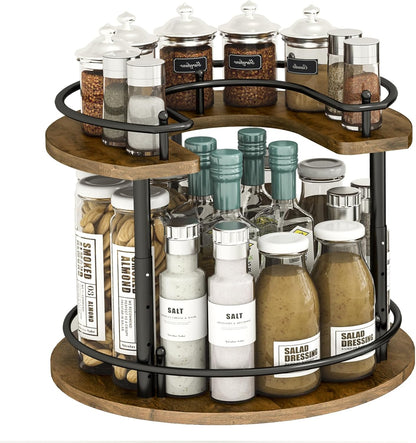 2 Tier Lazy Susan Organizer,2-Tier Spinning Spice Rack with Stable Carousel Base & 4 Height