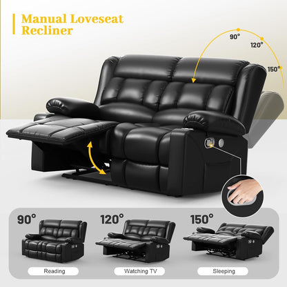 Loveseat Recliner Sofa Set with 2+1+1 Pieces, 2 Seater Minimalist Style Manual Pull Tab Reclining