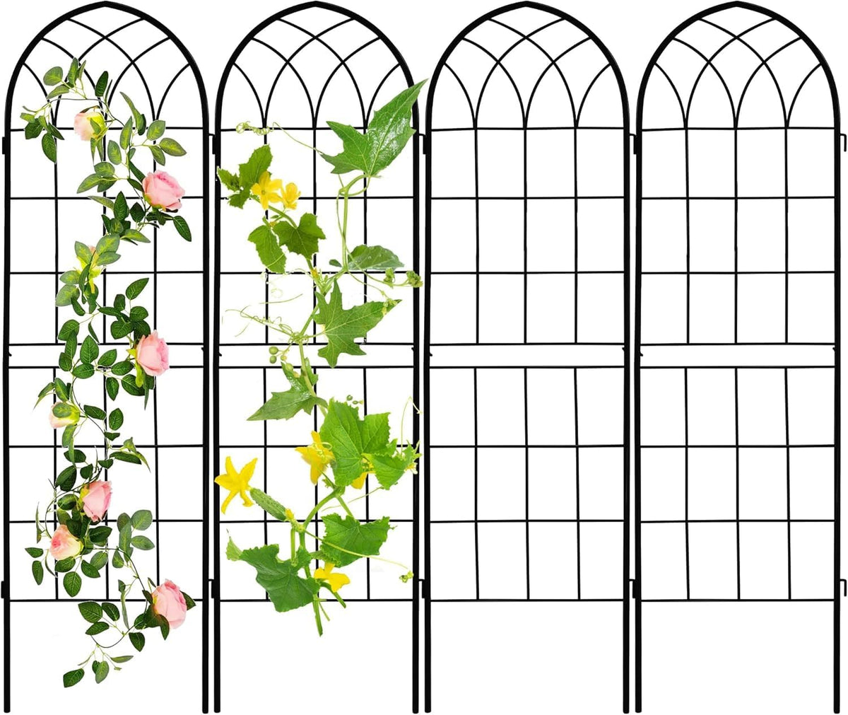 LZRS 4 Pack 71x20in Rustic Iron Arch Decoration Garden Trellis with Black Metal Coating – Perfect