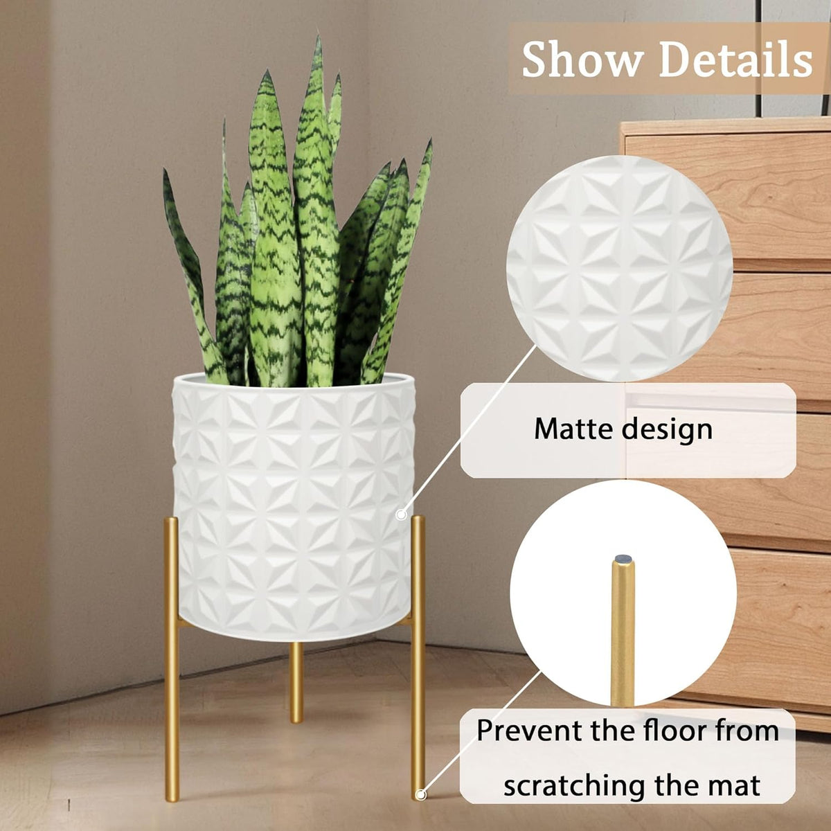 ARNIS Modern Planter Pots, Set of 2 Large Planters with Stand, Decorative Planters, Metal Pots with