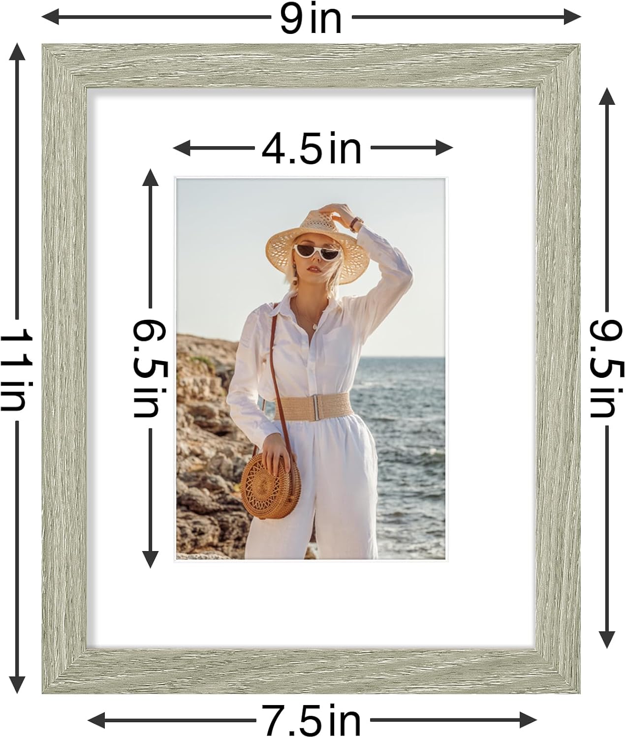 Vittanly 8x10 Picture Frames Set of 9, Shatter Resistant Plexiglass, Display 5x7 Pictures with Mat