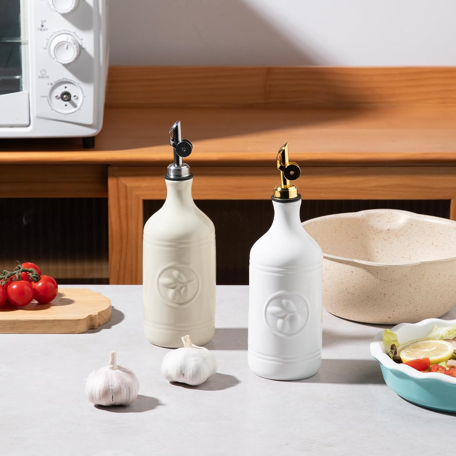 Sweejar 16 Oz Ceramic Olive Oil Dispenser Bottle, Oil Dispenser for Kitchen with Gravity Spout