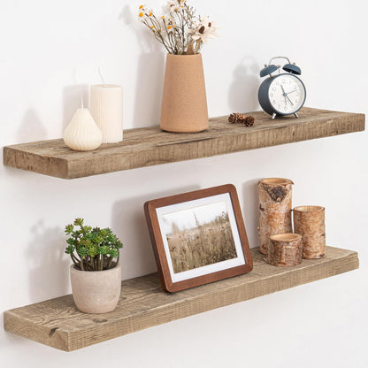 Floating Shelves, 8 Inch Deep Rustic Solid Reclaimed Wood Wall Shelves for Storage, Wall Mounted