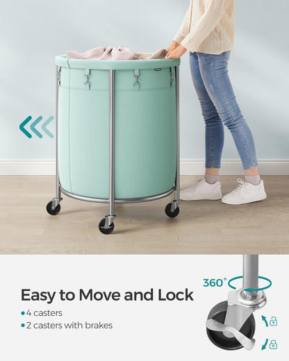 SONGMICS Laundry Basket, Rolling Steel Frame with 2 Locking Wheels, 190 L